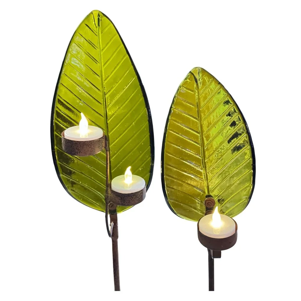 Glass Leaf Votive Candle Holder Set 20